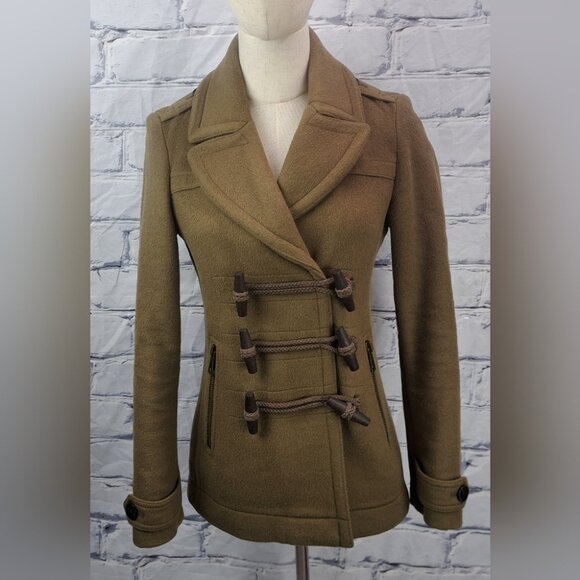 Burberry Women's Pea Coat Winter Jacket Wool Toggle Duffle Double Breasted 2 US - Picture 1 of 16